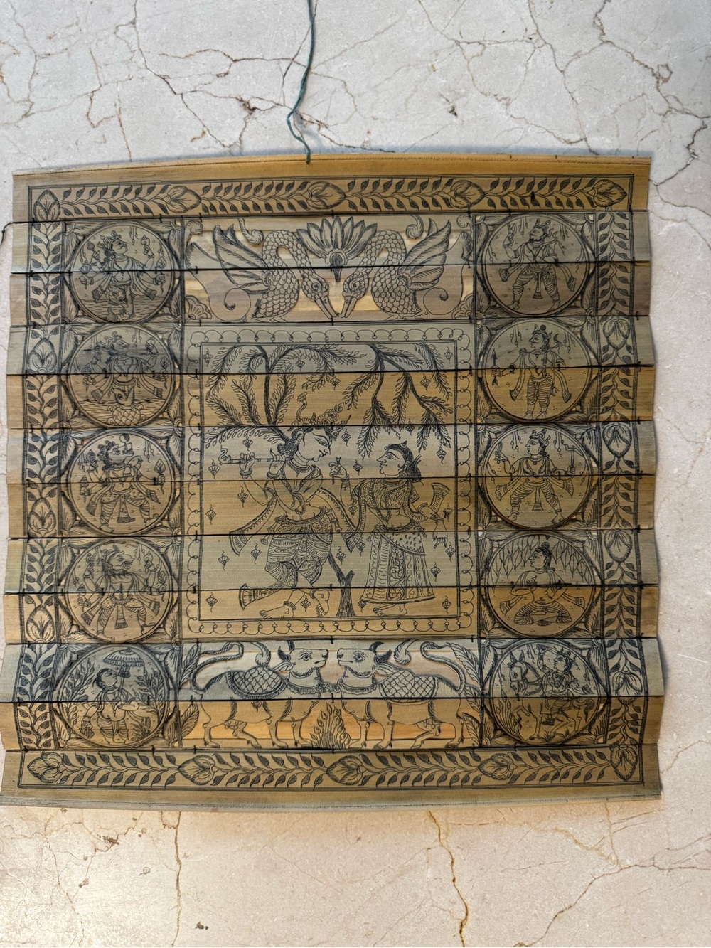 Vintage Indian Palm Leaf Painting - Tala Pattachitra Art (Radha Krishna)